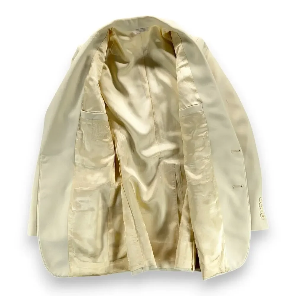 Vintage Suit Mens 36 31x30 Pants White Cream Ivory Disco Talon Union USA 2pc 70s